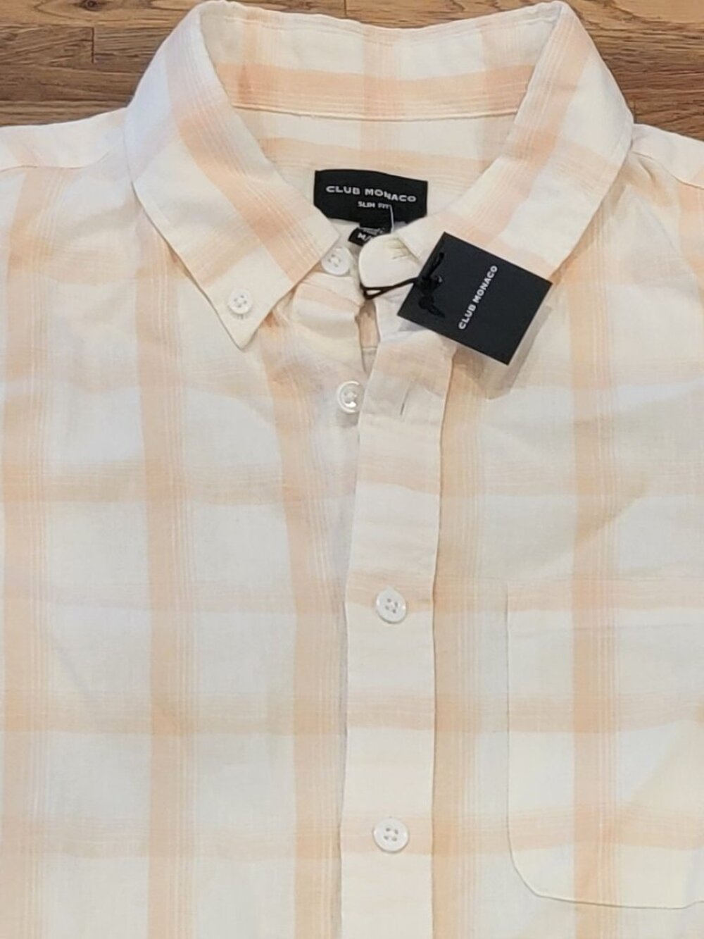 Club Monaco Slim Fit Men's Button Down Long Sleeve Linen Plaid Shirt - Picture 5 of 14
